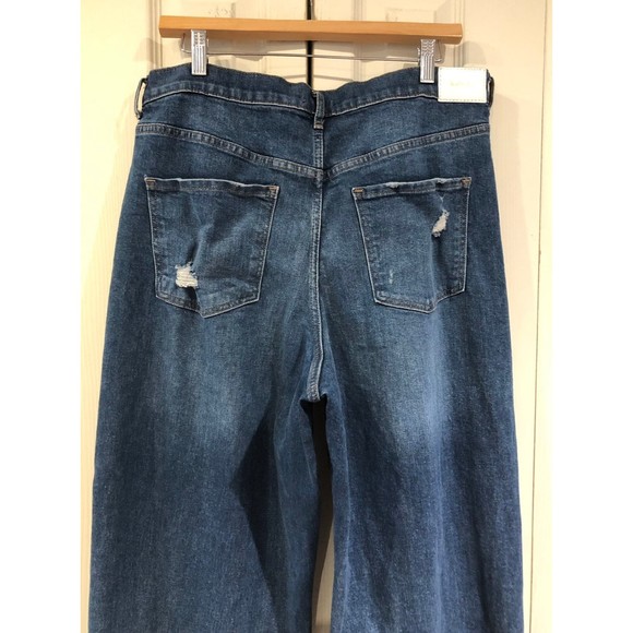 EXPRESS Super High Waisted Ripped Raw Hem 90s Wide Leg Jeans 14 L - Picture 8 of 12